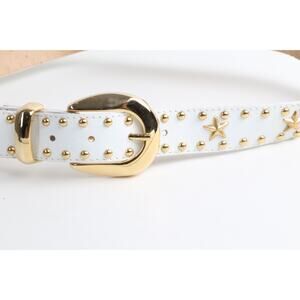 Vintage White Leather Gold-Tone Star Studded Adjustable Waist Belt Size S